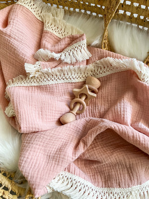 
            
                Load image into Gallery viewer, Fringe Swaddle - Dusty Pink
            
        