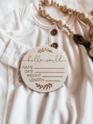 
            
                Load image into Gallery viewer, &amp;quot;Hello World&amp;quot; Newborn Announcement Sign
            
        