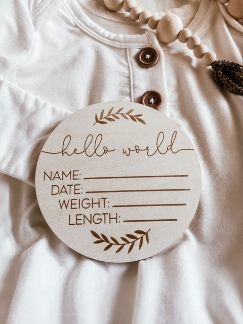 Newborn Baby Sign Wooden Baby Announcement Sign, Hello World Newborn