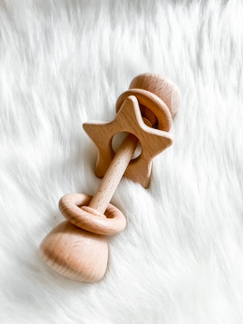 Untreated Wooden Rattle - Star